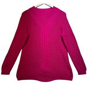 Talbots Women's Lambswool  Pullover Sweater Cable Knit Long Sleeve Size L Pink